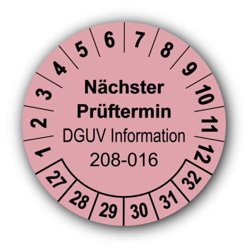 Nächster Prüftermin DGUV Information 208-016, rosa