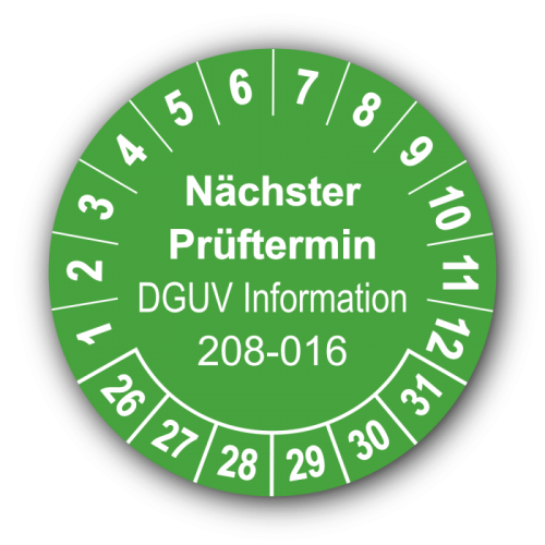 Nächster Prüftermin DGUV Information 208-016, grün