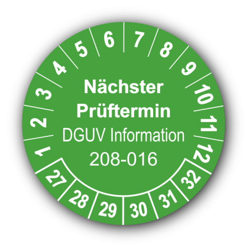 Nächster Prüftermin DGUV Information 208-016, grün