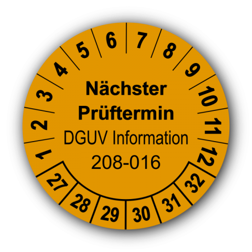 Nächster Prüftermin DGUV Information 208-016, orange