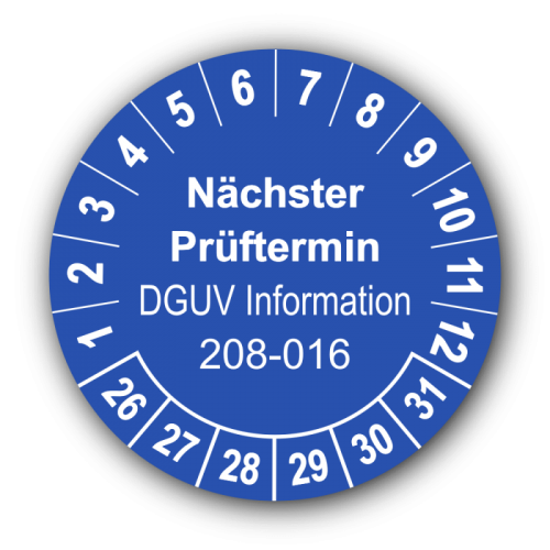 Nächster Prüftermin DGUV Information 208-016, blau