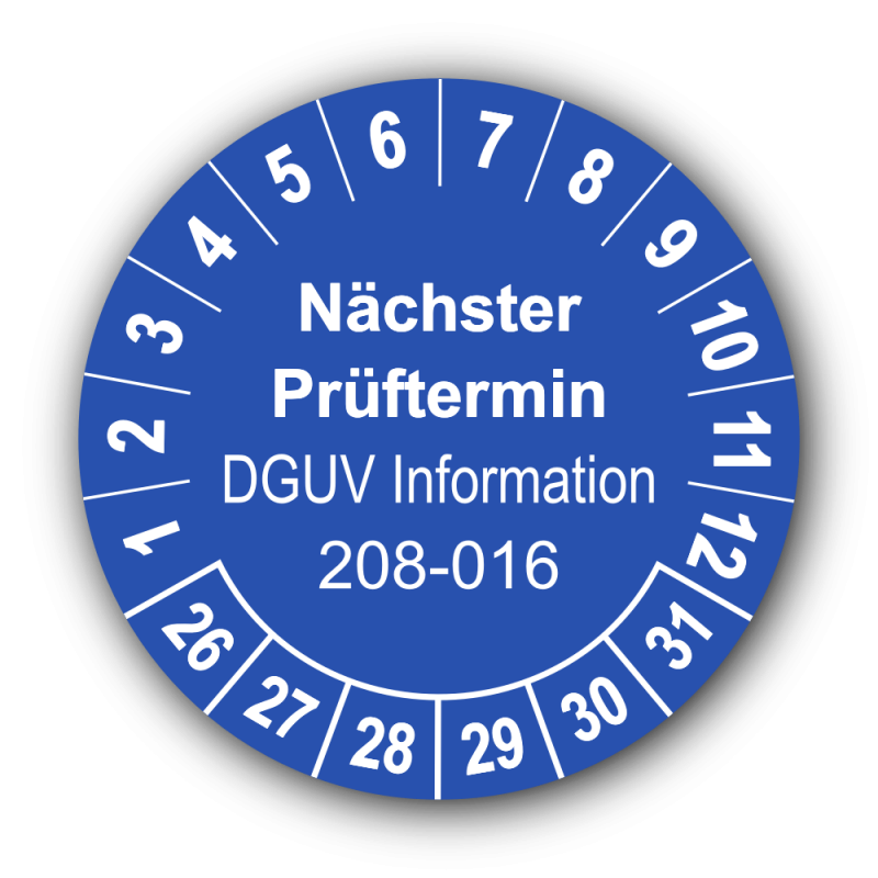 Nächster Prüftermin DGUV Information 208-016, blau