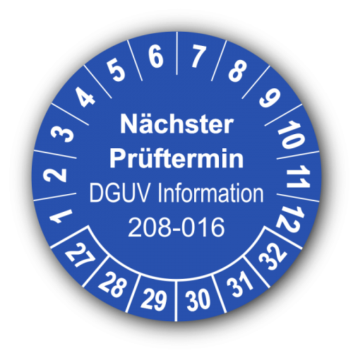 Nächster Prüftermin DGUV Information 208-016, blau