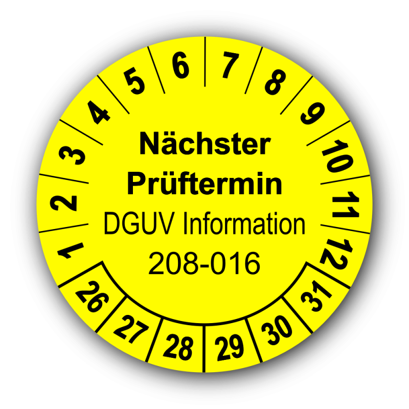 Nächster Prüftermin DGUV Information 208-016, gelb