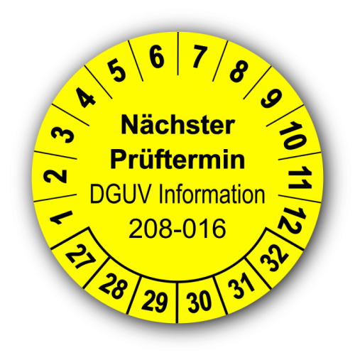 Nächster Prüftermin DGUV Information 208-016, gelb