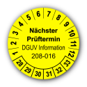 Nächster Prüftermin DGUV Information 208-016, gelb