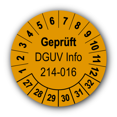 Geprüft DGUV Information 214-016, orange