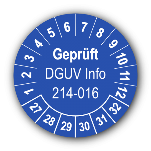 Geprüft DGUV Information 214-016, blau