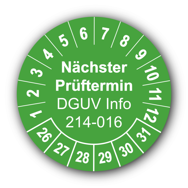 Nächster Prüftermin DGUV Information 214-016, grün