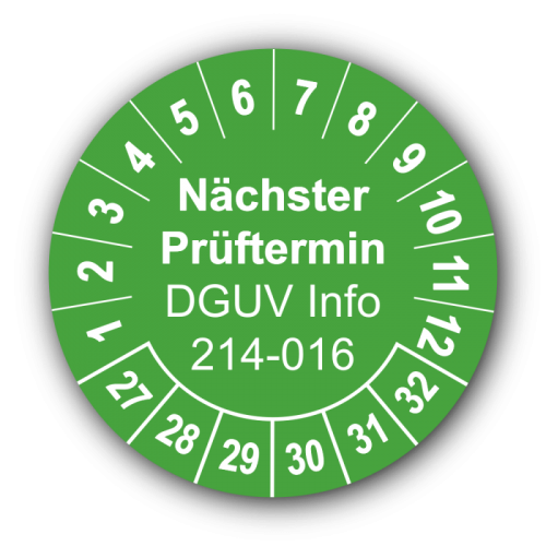 Nächster Prüftermin DGUV Information 214-016, grün