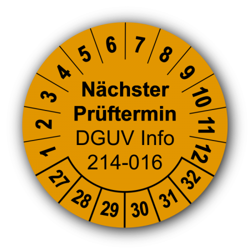 Nächster Prüftermin DGUV Information 214-016, orange