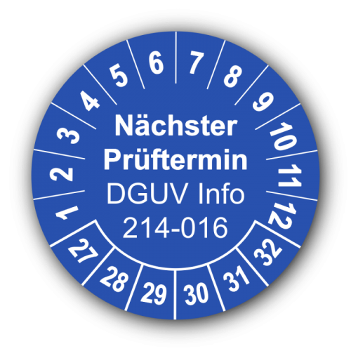 Nächster Prüftermin DGUV Information 214-016, blau