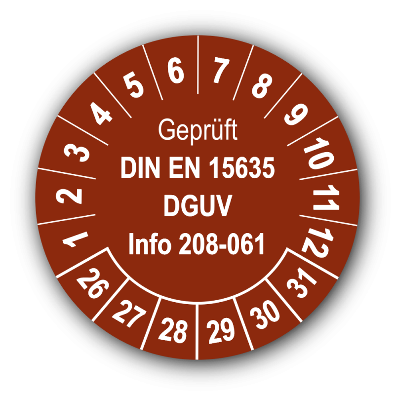Geprüft DIN EN 15635 DGUV Info 208-061, braun
