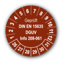 Geprüft DIN EN 15635 DGUV Info 208-061, braun