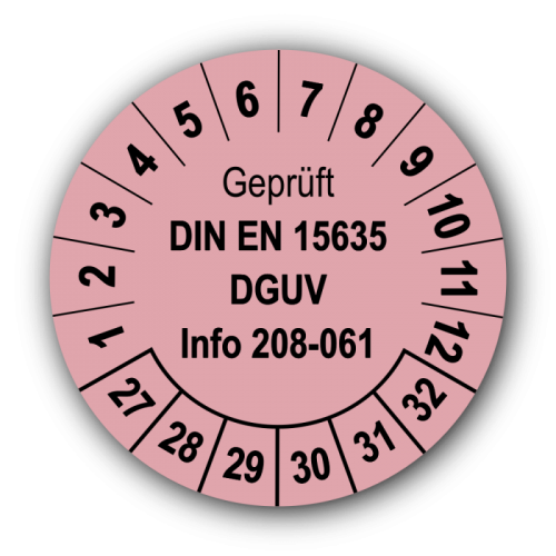 Geprüft DIN EN 15635 DGUV Info 208-061, rosa