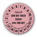 Geprüft DIN EN 15635 DGUV Info 208-061, rosa