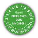 Geprüft DIN EN 15635 DGUV Info 208-061, grün