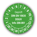 Geprüft DIN EN 15635 DGUV Info 208-061, grün