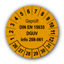 Geprüft DIN EN 15635 DGUV Info 208-061, orange