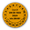 Geprüft DIN EN 15635 DGUV Info 208-061, orange