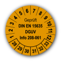 Geprüft DIN EN 15635 DGUV Info 208-061, orange
