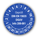 Geprüft DIN EN 15635 DGUV Info 208-061, blau