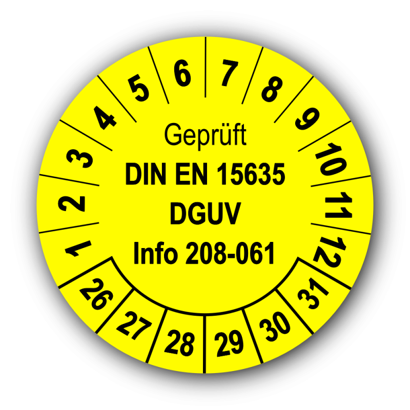 Geprüft DIN EN 15635 DGUV Info 208-061, gelb