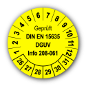 Geprüft DIN EN 15635 DGUV Info 208-061, gelb