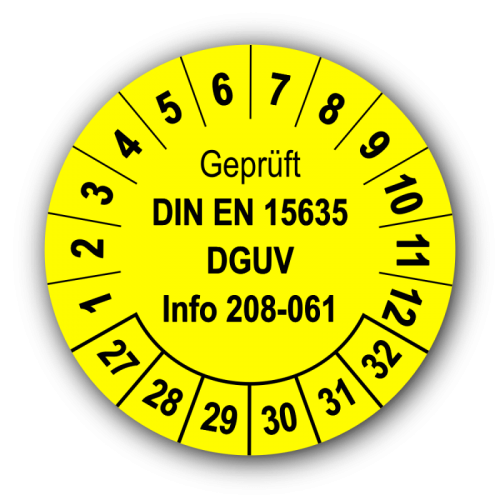 Geprüft DIN EN 15635 DGUV Info 208-061, gelb