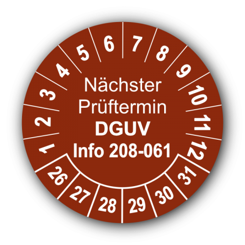 Nächster Prüftermin DGUV Information 208-061, braun