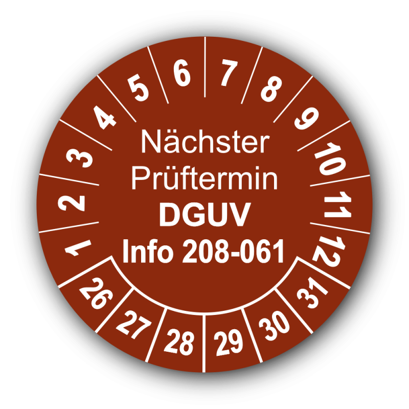 Nächster Prüftermin DGUV Information 208-061, braun