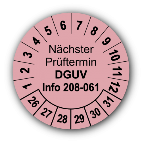 Nächster Prüftermin DGUV Information 208-061, rosa
