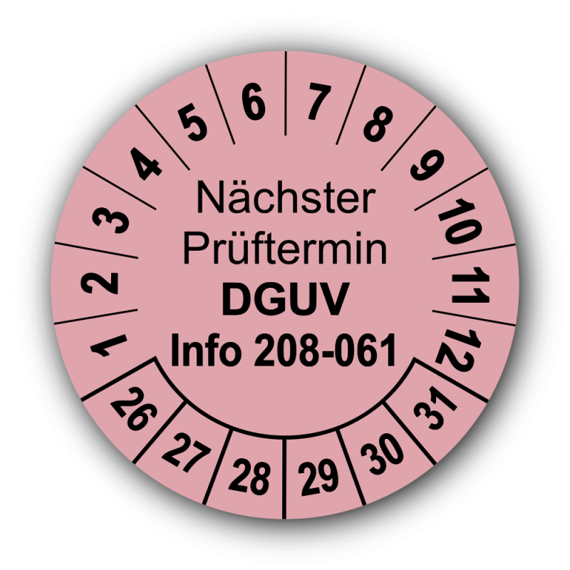 Nächster Prüftermin DGUV Information 208-061, rosa