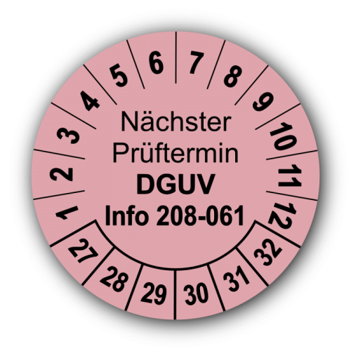 Nächster Prüftermin DGUV Information 208-061, rosa