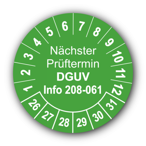 Nächster Prüftermin DGUV Information 208-061, grün
