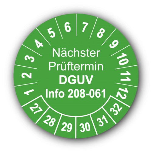Nächster Prüftermin DGUV Information 208-061, grün