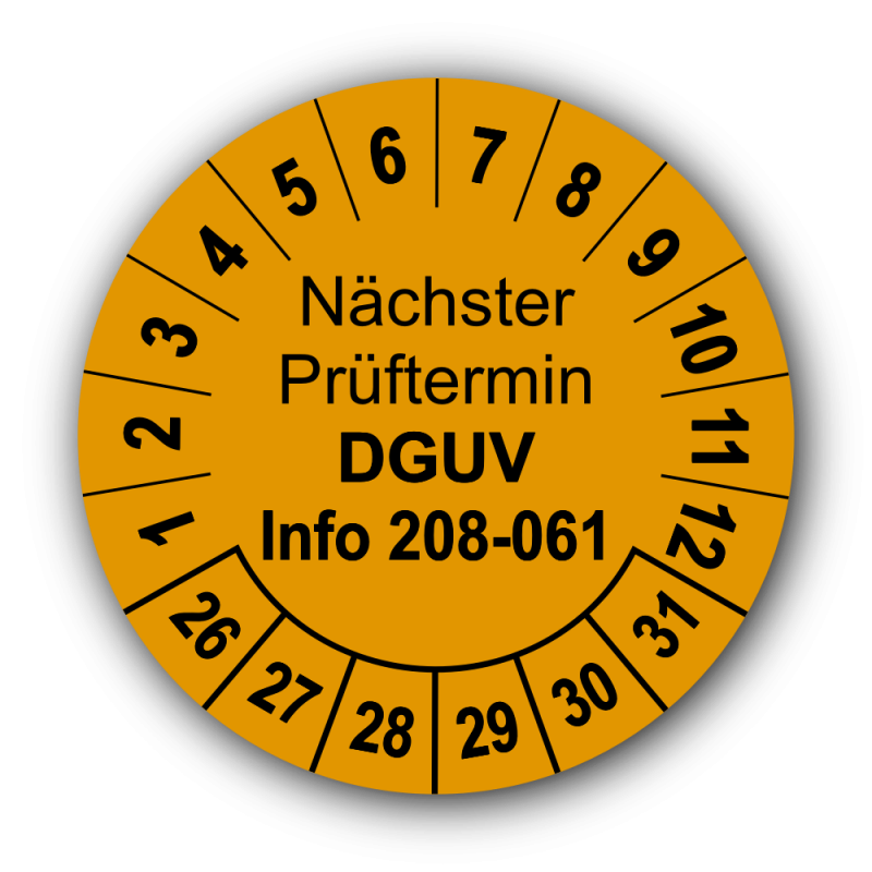 Nächster Prüftermin DGUV Information 208-061, orange