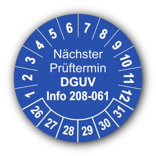 Nächster Prüftermin DGUV Information 208-061, blau