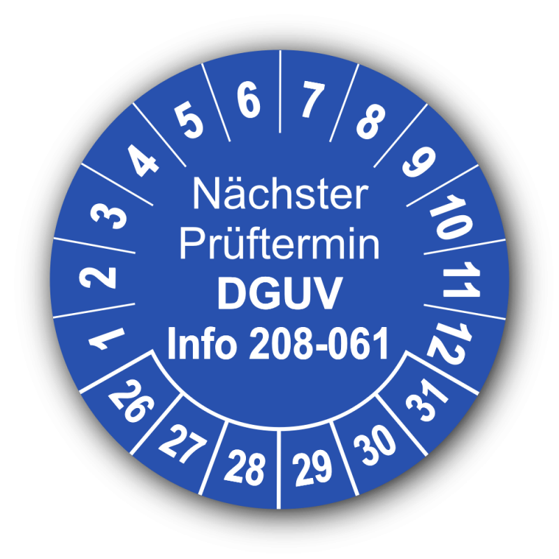 Nächster Prüftermin DGUV Information 208-061, blau