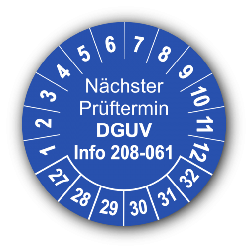 Nächster Prüftermin DGUV Information 208-061, blau