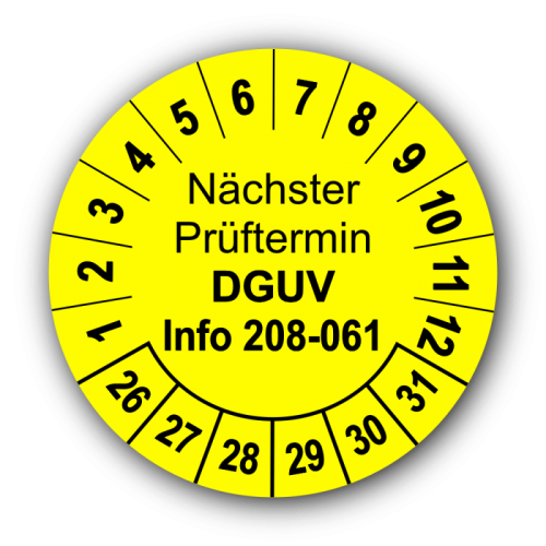 Nächster Prüftermin DGUV Information 208-061, gelb