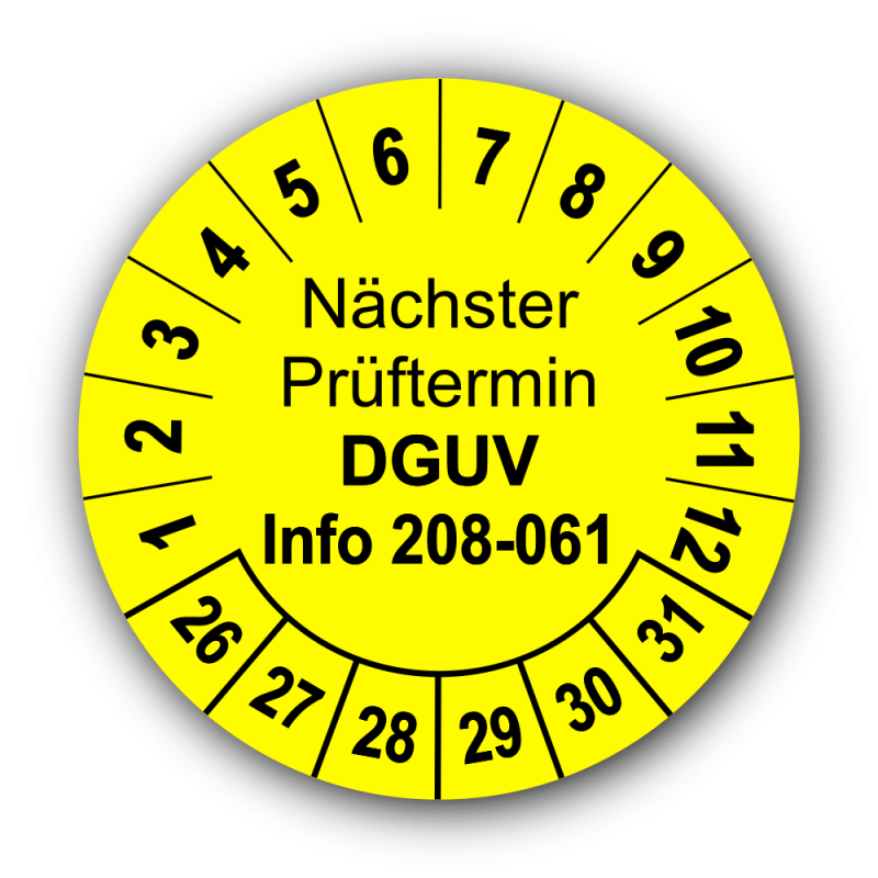 Nächster Prüftermin DGUV Information 208-061, gelb