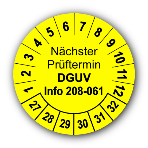 Nächster Prüftermin DGUV Information 208-061, gelb