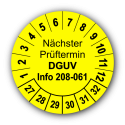 Nächster Prüftermin DGUV Information 208-061, gelb
