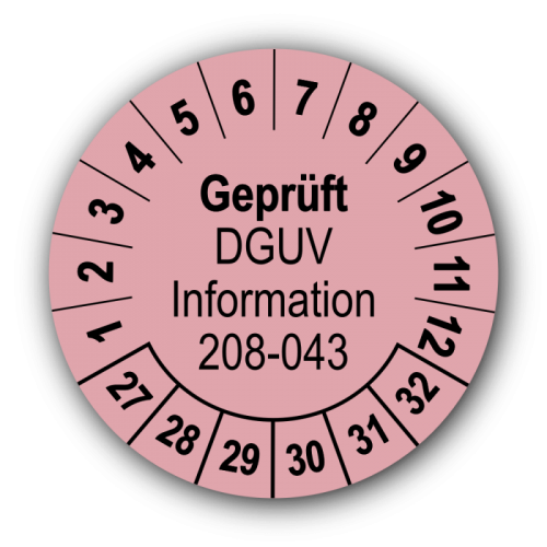 Geprüft DGUV Information 208-043, rosa