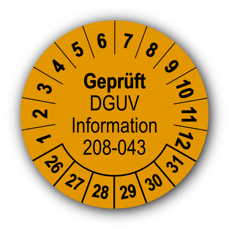 Geprüft DGUV Information 208-043, orange