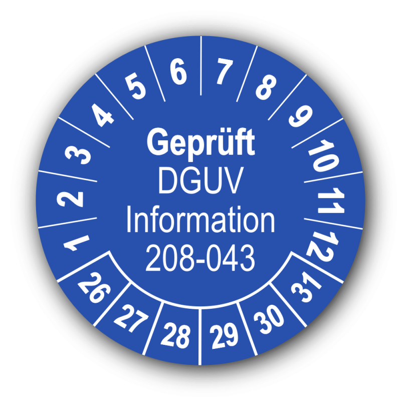Geprüft DGUV Information 208-043, blau