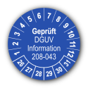 Geprüft DGUV Information 208-043, blau