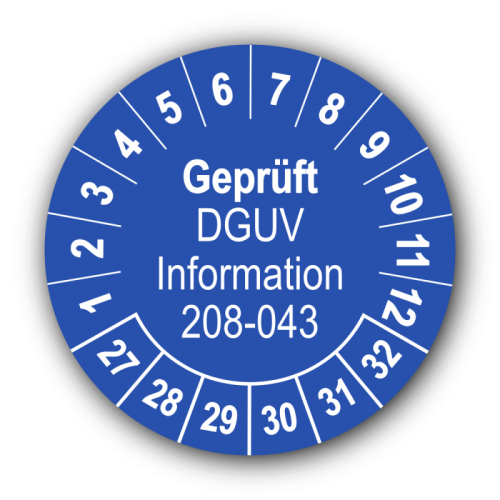 Geprüft DGUV Information 208-043, blau