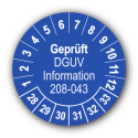 Geprüft DGUV Information 208-043, blau